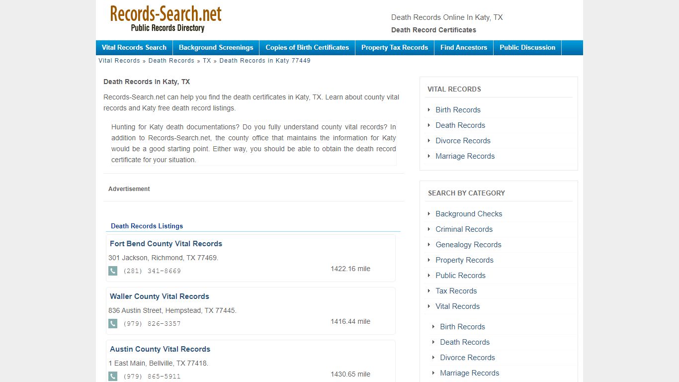 Death Records Online in Katy, TX - Death Record Certificates