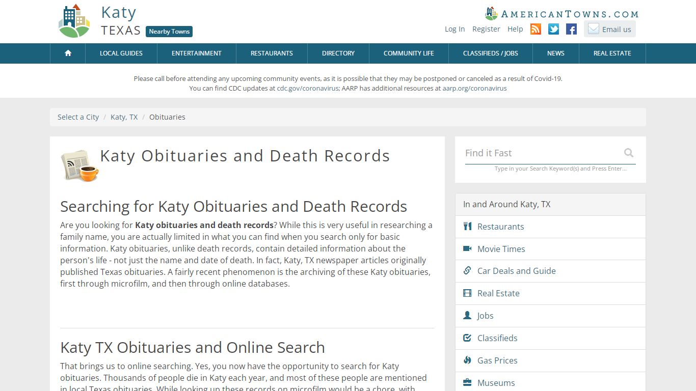 Obituaries Katy TX - Katy Death Records - AmericanTowns.com