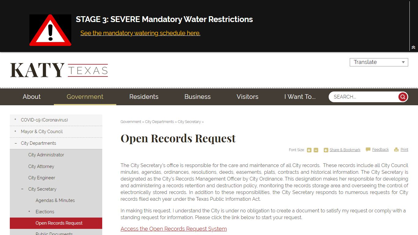 Open Records Request | City of Katy, TX